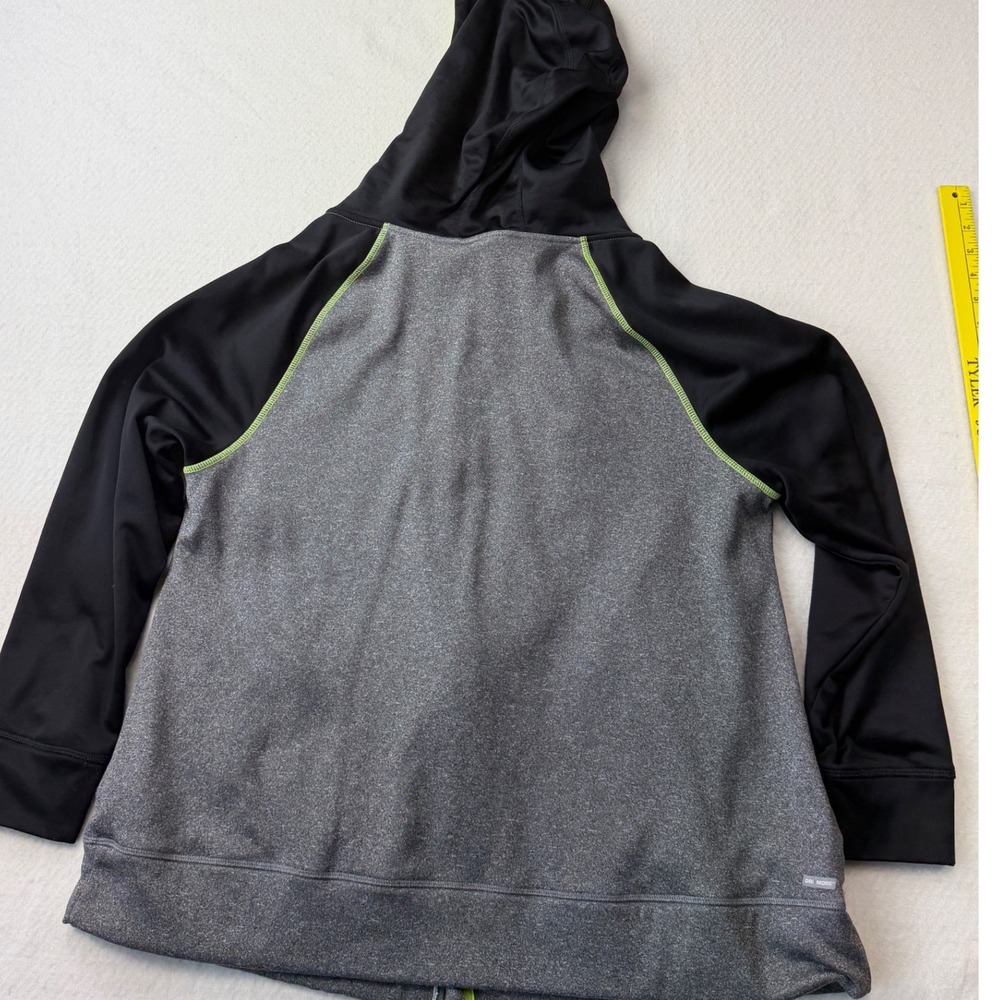 Danskin Now Womens 2X Hoodie Full Zip Fleece Jacket Grey Black Neon DNW45662 - Picture 9 of 10